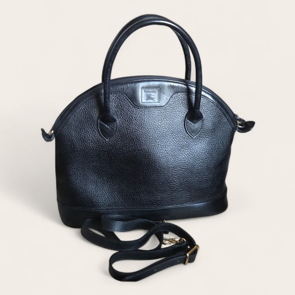 Vintage Burberrys black leather top handle bag